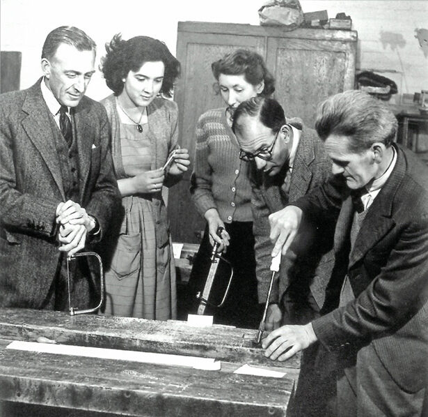 Photo from the 1940s of learners in a woodworking class