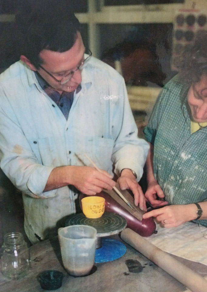 Photo from the 1990s of learners in a pottery class
