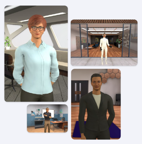 Images of virtual reality avatars in different environments