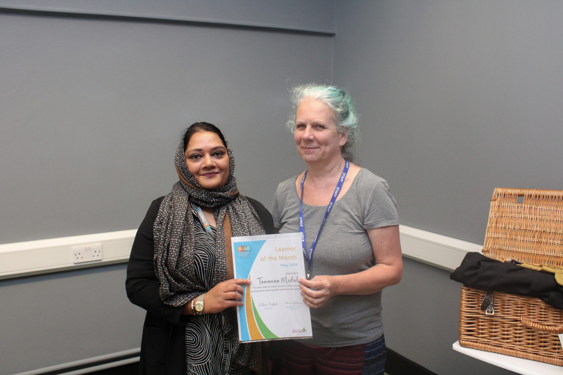 Tamanna Midul, learner at RIAE with her tutor Karina Kempton